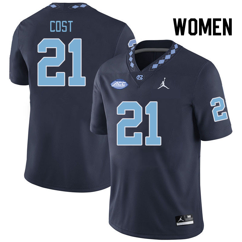 Women #21 Kaleb Cost North Carolina Tar Heels College Football Jerseys Stitched Sale-Navy